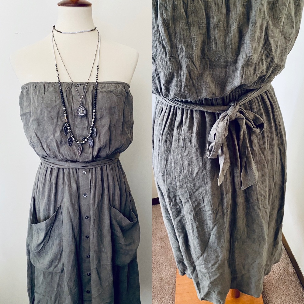Fashion On Earth Olive Button Strapless Dress